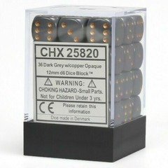 Chessex Dice Block 36ct 12mm D6 - Opaque Dark Grey with Copper Pips - CHX25820